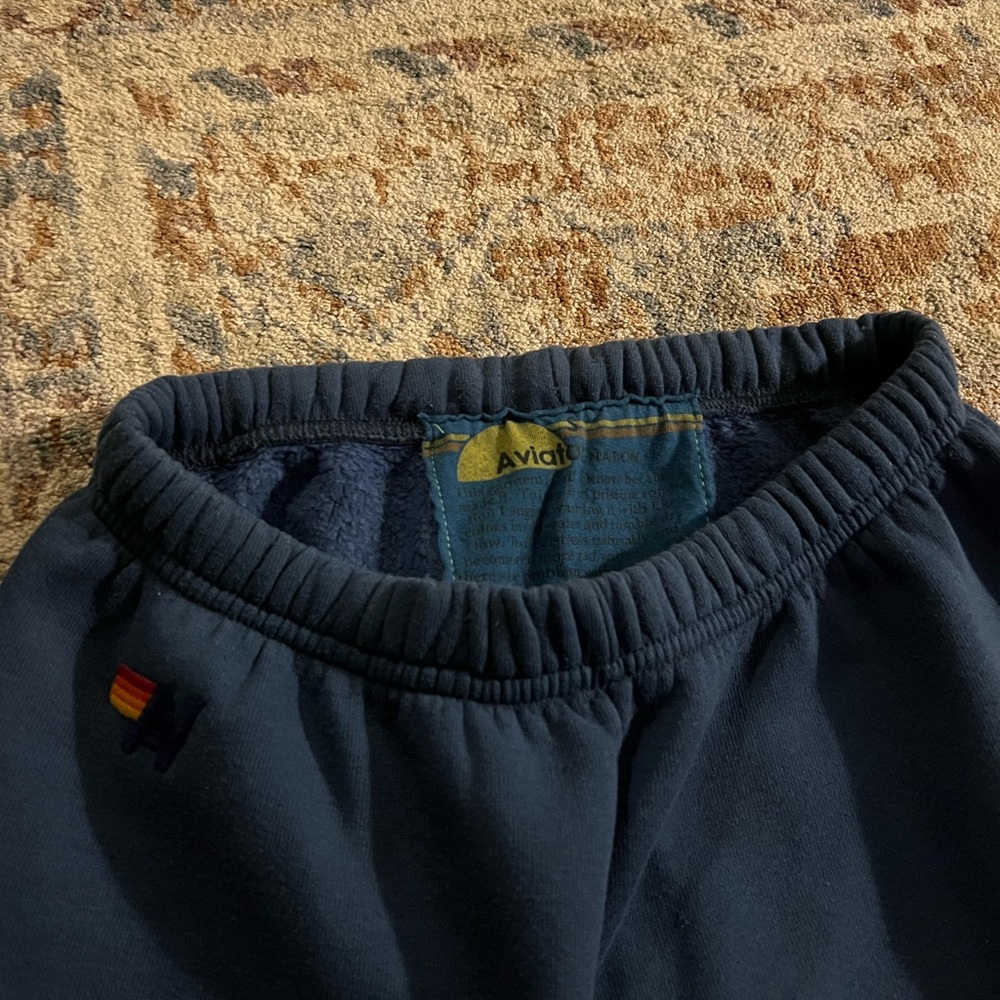 Aviator Nation Navy Track Joggers with Orange & Red Stripe - Picture 2 of 3